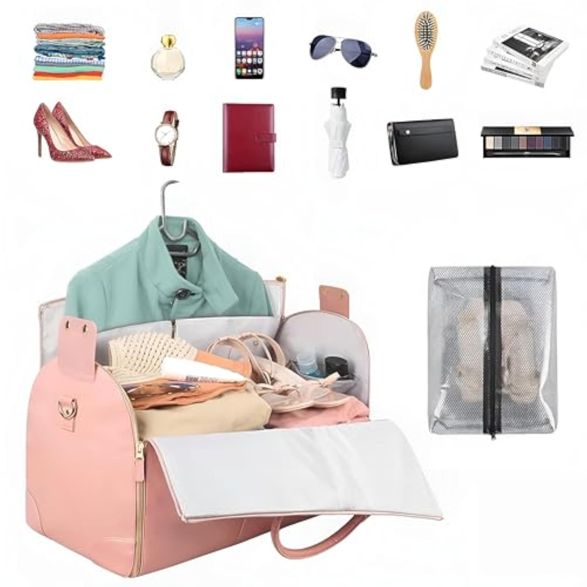 Large Waterproof Duffle Bag with 2-in-1 Suitcase Design, Pink